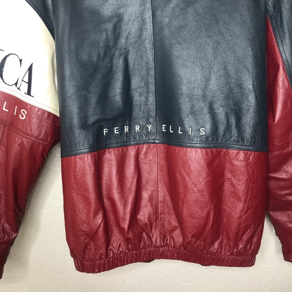 VTG Perry Ellis America 90s Leather Varsity Jacket - Picture 11 of 13